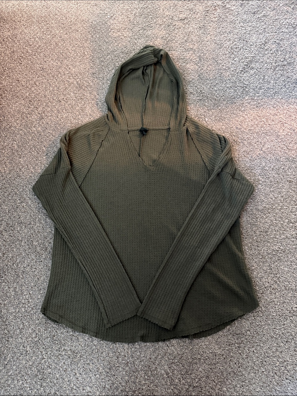 Olive Green Hooded Waffle Sweater